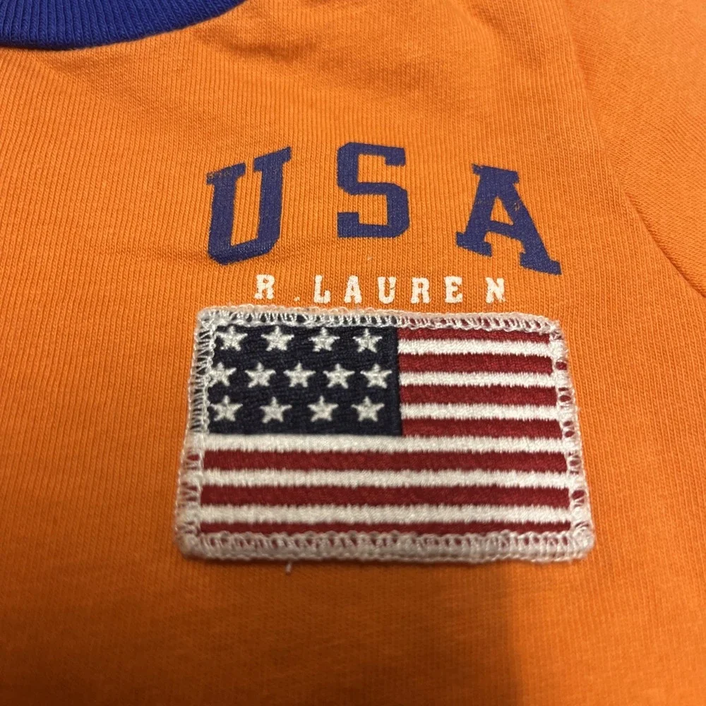 Ralph‎ Lauren Baby Boys Orange/Blue USA Flag Romper  Size 9 Months